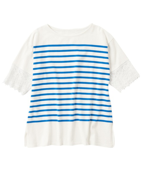 Футболка из хлопка с кружевными рукавами Viola e Viola, синяя
Футболка из хлопка с кружевными рукавами Viola e Viola, синяя