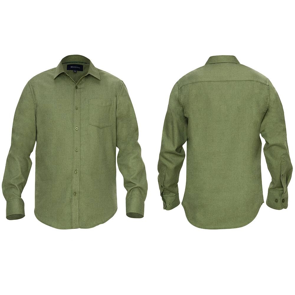 Мужская фланелевая рубашка классического кроя на пуговицах Braveman в клетку Buffalo, цвет Solid Olive 
Мужская фланелевая рубашка классического кроя на пуговицах Braveman в клетку Buffalo, цвет Solid Olive