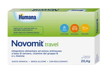 Humana Novomit Travel Добавка против тошноты, 12 жевательных резинок без глютена
Humana Novomit Travel Добавка против тошноты, 12 жевательных резинок без глютена