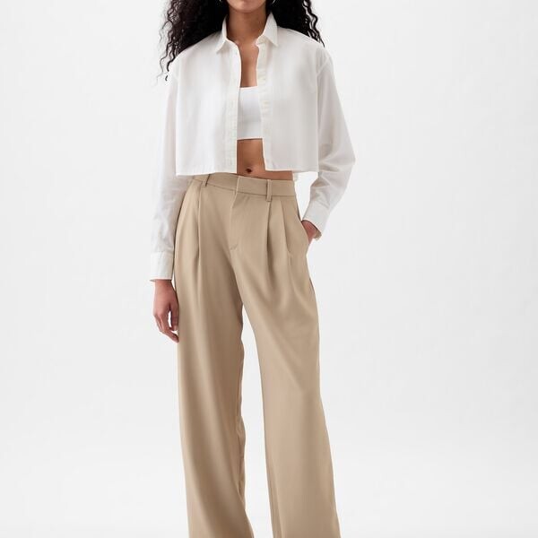 Широкие брюки с высокой талией и вытачками Gap, бежевый 
Широкие брюки с высокой талией и вытачками Gap, бежевый