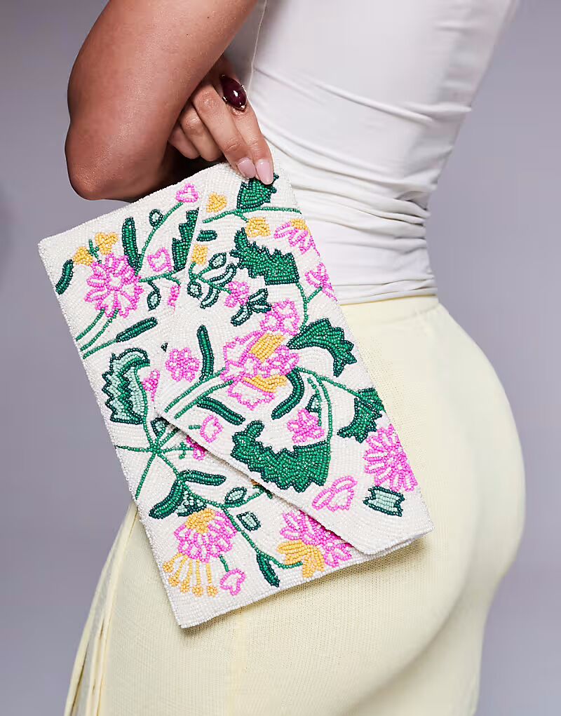 Сумка-конверт с цветочным узором True Decadence, расшитая бисером, в многоцветном исполнении 
Сумка-конверт с цветочным узором True Decadence, расшитая бисером, в многоцветном исполнении