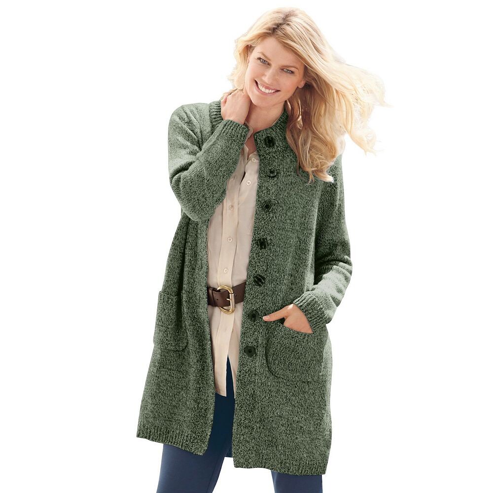 Женщина в женской куртке-свитере с мраморным рисунком больших размеров Woman Within, цвет Pine Sage Marled
Женщина в женской куртке-свитере с мраморным рисунком больших размеров Woman Within, цвет Pine Sage Marled