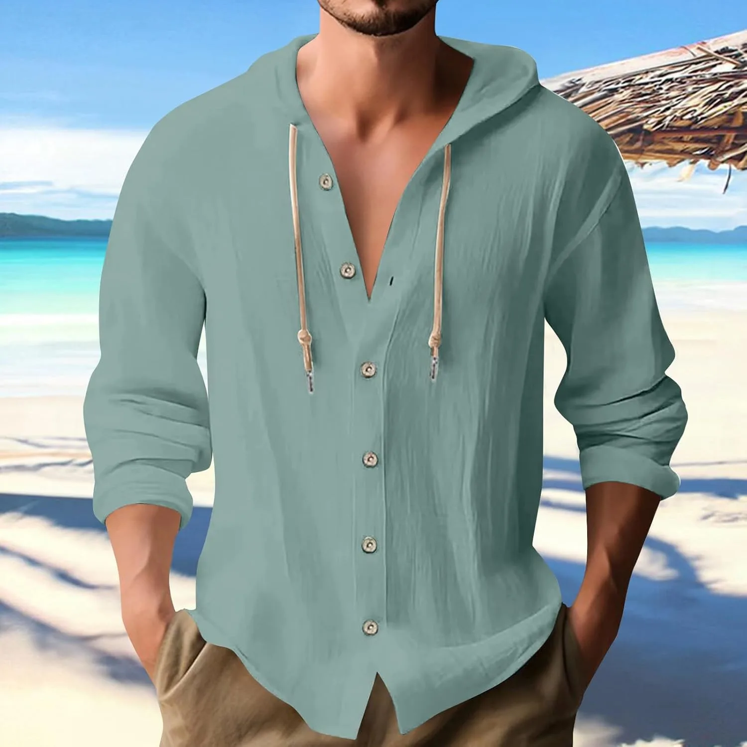 Мужская пляжная рубашка с длинным рукавом Cotton Linen Hooded Sweater Kenhansion
Мужская пляжная рубашка с длинным рукавом Cotton Linen Hooded Sweater Kenhansion