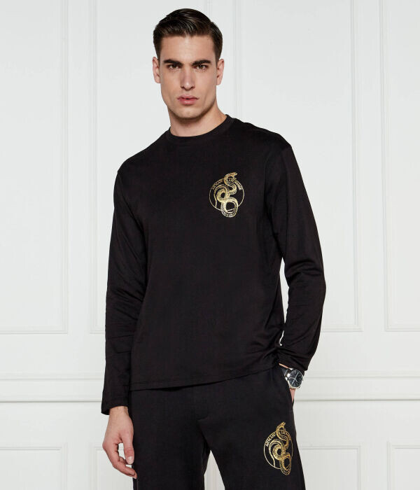 Лонгслив мужской Armani Exchange с золотым логотипом, черный 
Лонгслив мужской Armani Exchange с золотым логотипом, черный
