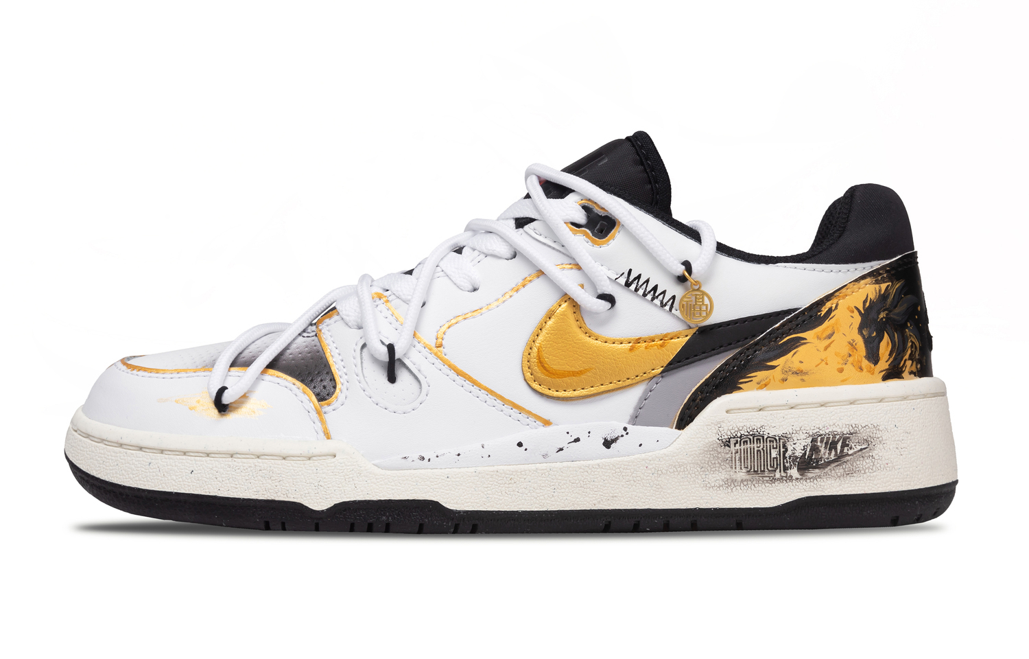 Nike Мужские низкие скейтбордные кроссовки Full Force с амортизацией, черный с золотыми вставками
Nike Мужские низкие скейтбордные кроссовки Full Force с амортизацией, черный с золотыми вставками