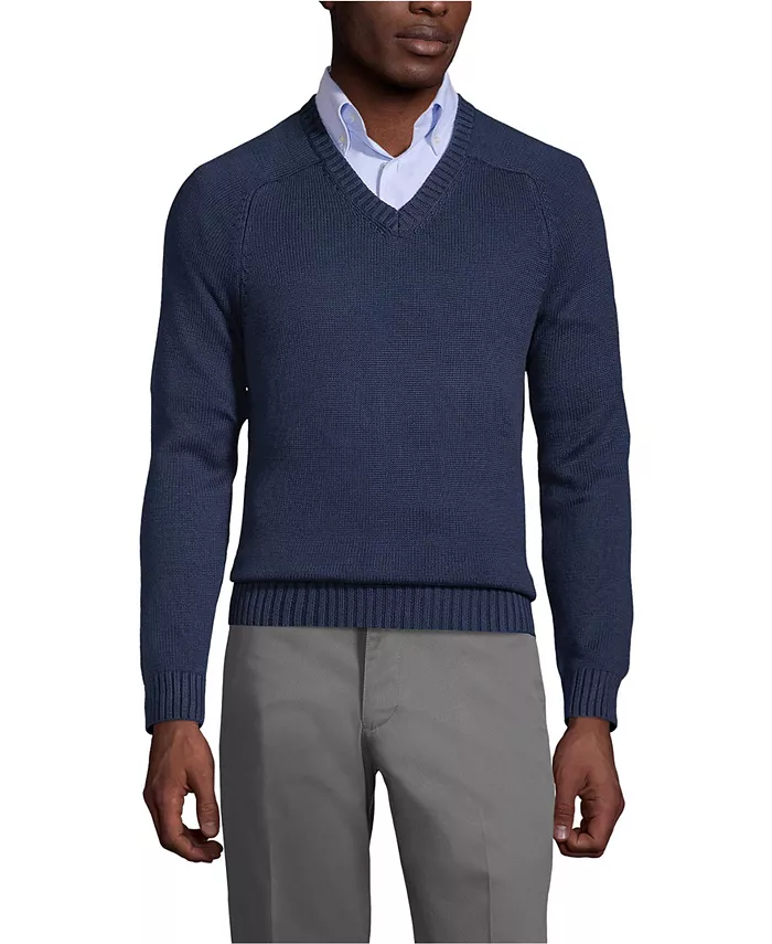 Мужской V-образный свитер из хлопка и модала Lands' End, синий
Мужской V-образный свитер из хлопка и модала Lands' End, синий