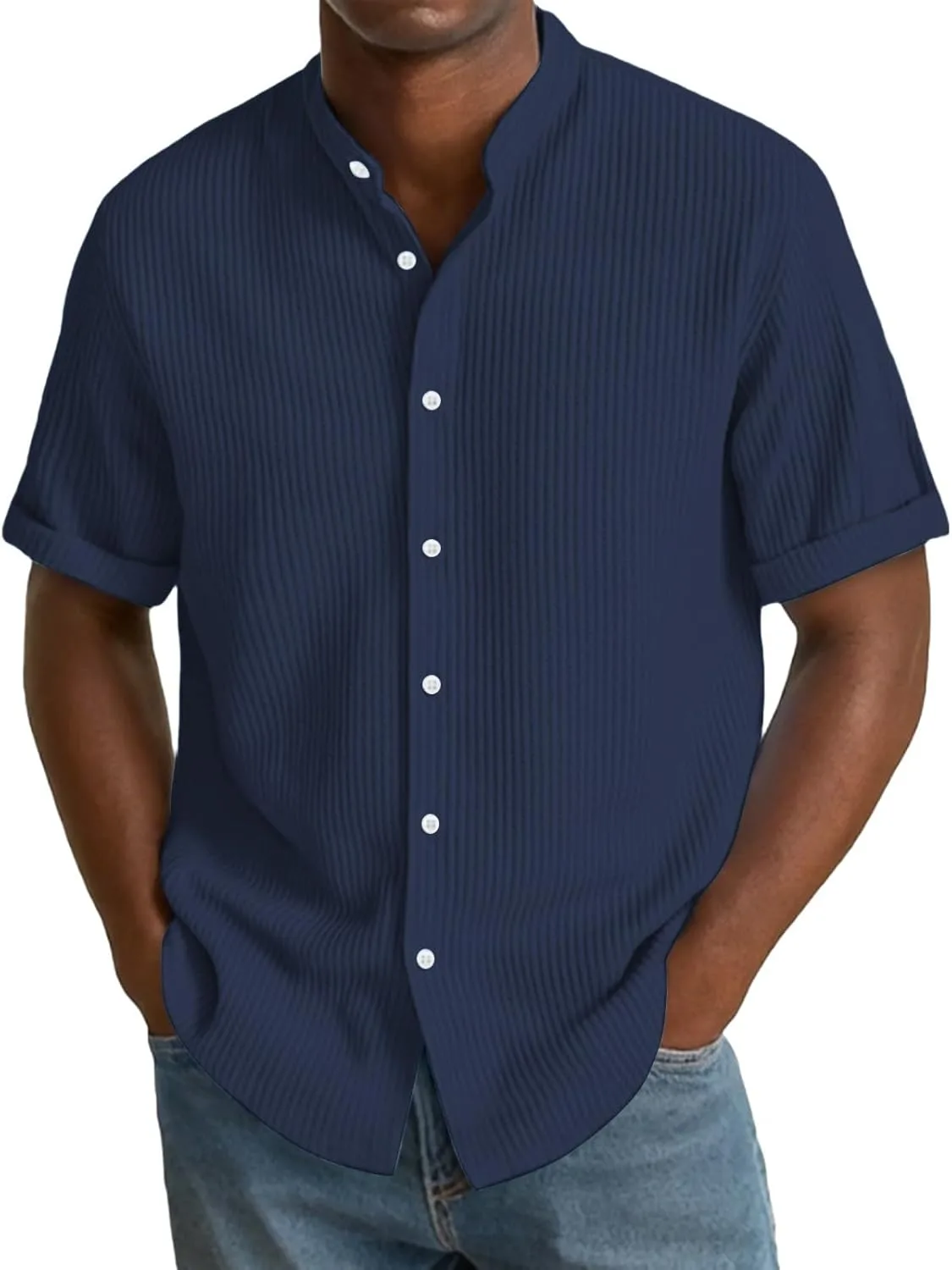 Гавайская рубашка для мужчин с воротником стойкой и коротким рукавом
Гавайская рубашка для мужчин с воротником стойкой и коротким рукавом