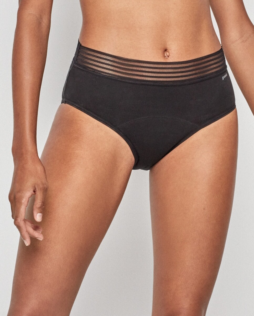 Высокие менструальные трусики из эко-ткани с высокой впитываемостью Gisela, черный 
Высокие менструальные трусики из эко-ткани с высокой впитываемостью Gisela, черный