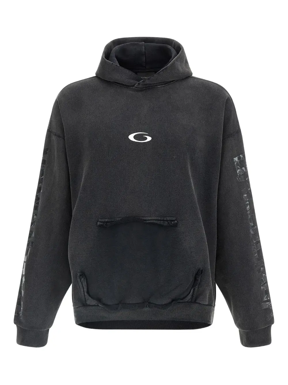 Худи с разорванным логотипом и отделкой в виде ленты Balenciaga, черный
Худи с разорванным логотипом и отделкой в виде ленты Balenciaga, черный