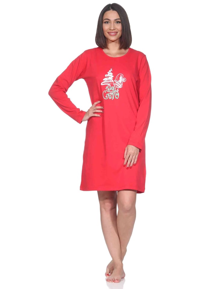 NORMANN Рождественская ночная рубашка с длинными рукавами и рождественским мотивом, красного цвета
NORMANN Рождественская ночная рубашка с длинными рукавами и рождественским мотивом, красного цвета