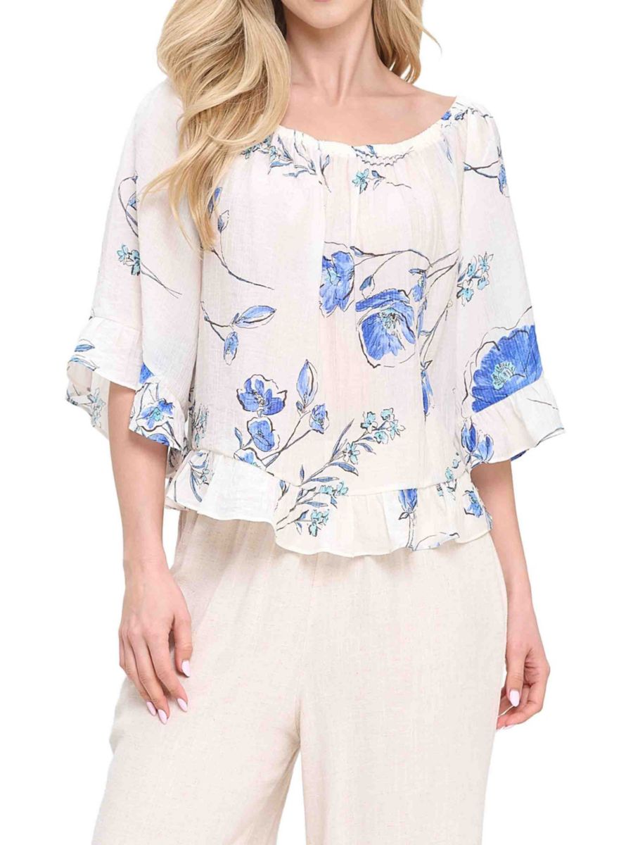 Топ с цветочными оборками на рукавах Renee C., цвет White Multicolor
Топ с цветочными оборками на рукавах Renee C., цвет White Multicolor