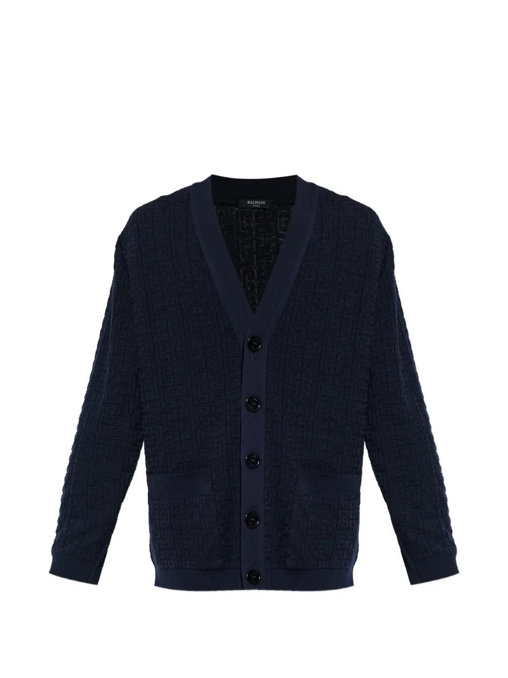 Кардиган с V-образным вырезом и жаккардовым узором Balmain, синий
Кардиган с V-образным вырезом и жаккардовым узором Balmain, синий