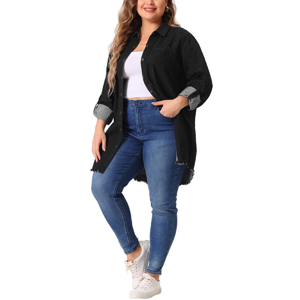 Женская джинсовая длинная куртка-рубашка больших размеров с длинным рукавом на пуговицах Agnes Orinda, черный
Женская джинсовая длинная куртка-рубашка больших размеров с длинным рукавом на пуговицах Agnes Orinda, черный