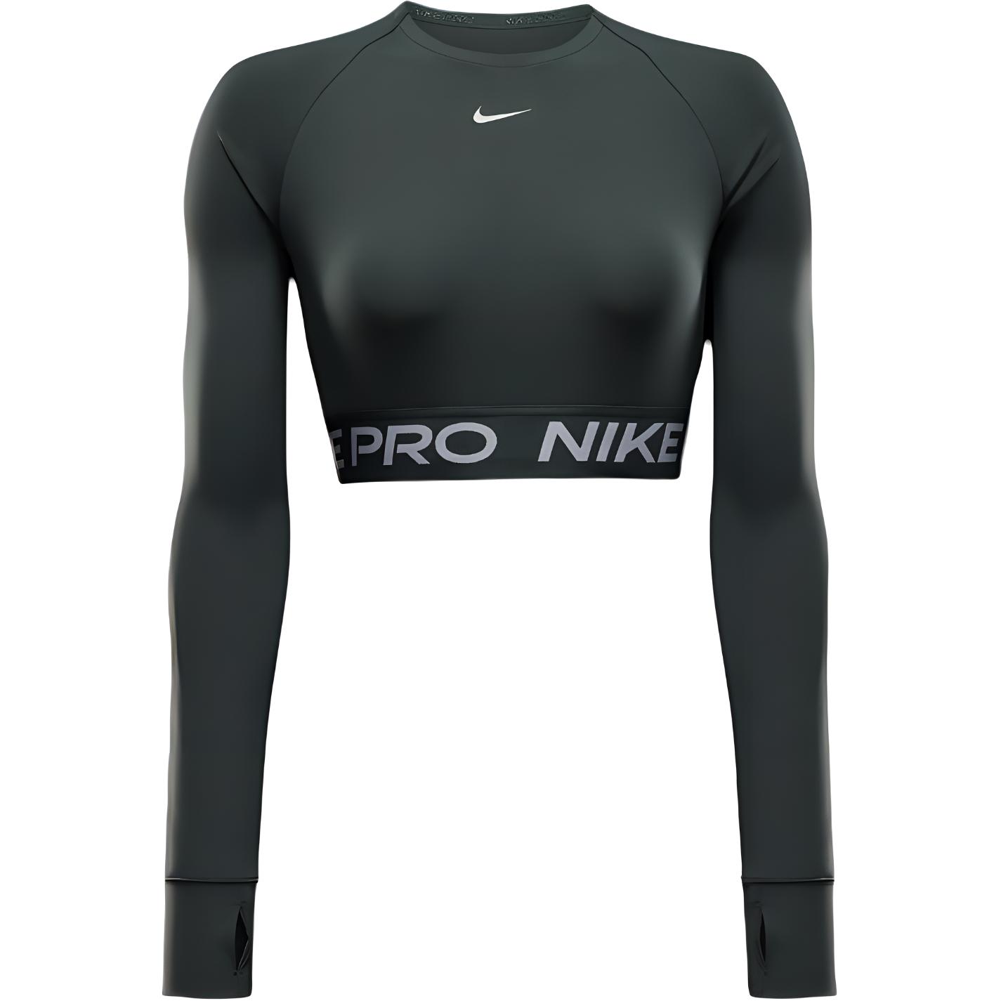 Женская укороченная футболка с длинными рукавами Dri-FIT Nike, винтажный зеленый 
Женская укороченная футболка с длинными рукавами Dri-FIT Nike, винтажный зеленый