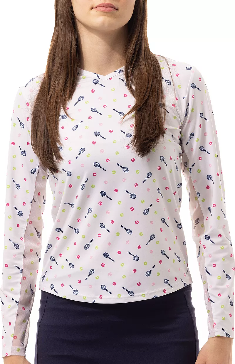 Женская теннисная рубашка SanSoleil с длинными рукавами и v-образным вырезом Sunglow, цвет Robin
Женская теннисная рубашка SanSoleil с длинными рукавами и v-образным вырезом Sunglow, цвет Robin