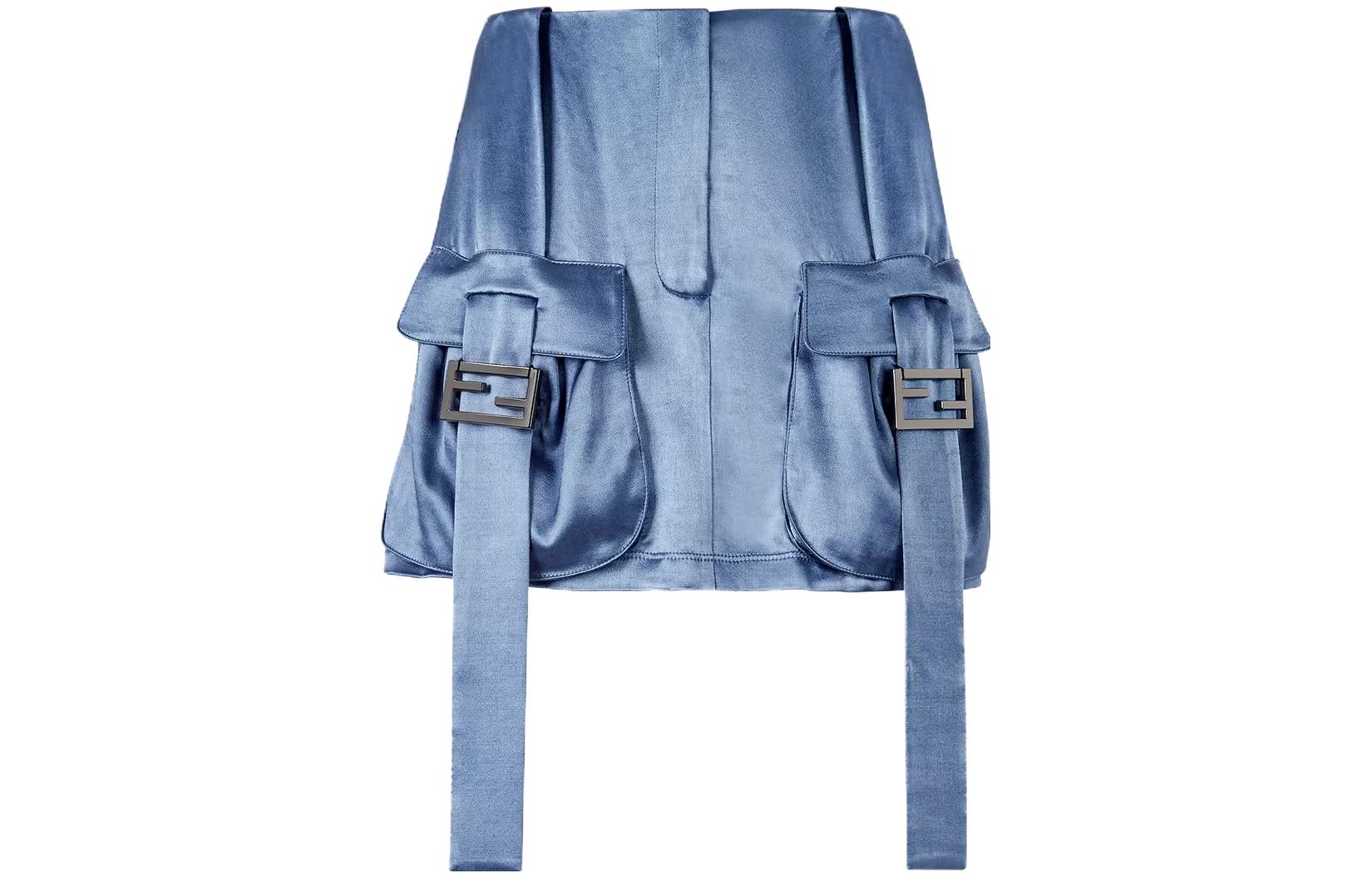 Футболка с пряжкой и детализированным атласным оформлением FENDI, синяя 
Футболка с пряжкой и детализированным атласным оформлением FENDI, синяя