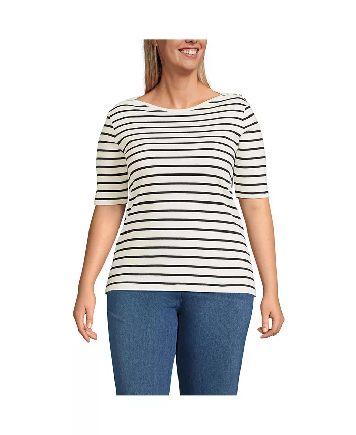 Футболка размера плюс из хлопка Supima с рукавами локтями и вырезом-лодочкой на пуговицах на плечах Lands' End, белый
Футболка размера плюс из хлопка Supima с рукавами локтями и вырезом-лодочкой на пуговицах на плечах Lands' End, белый