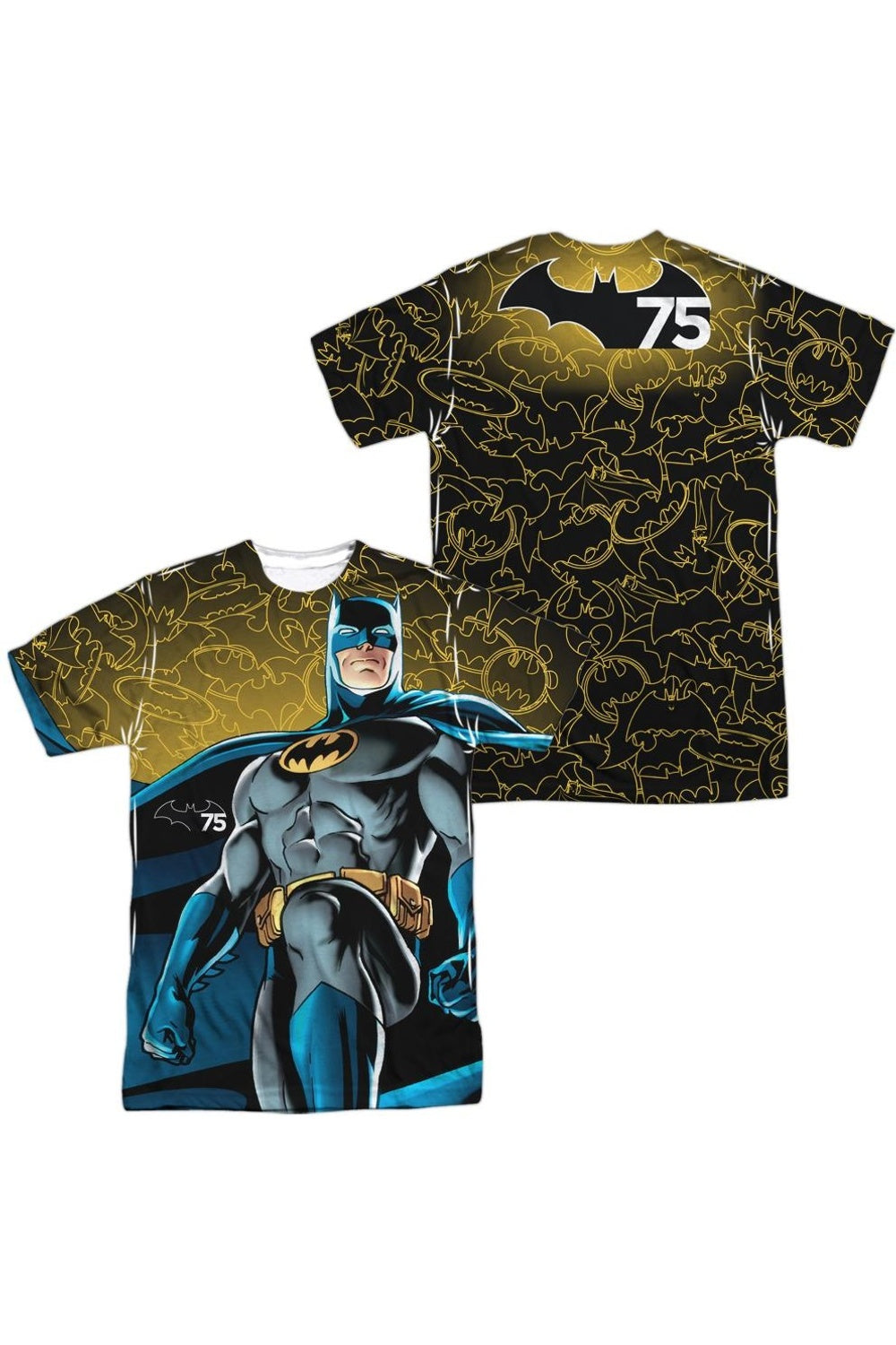 Футболка Batman 75 Glow (принт спереди/сзади) с коротким рукавом для взрослых из полиэстера Gildan, белый 
Футболка Batman 75 Glow (принт спереди/сзади) с коротким рукавом для взрослых из полиэстера Gildan, белый