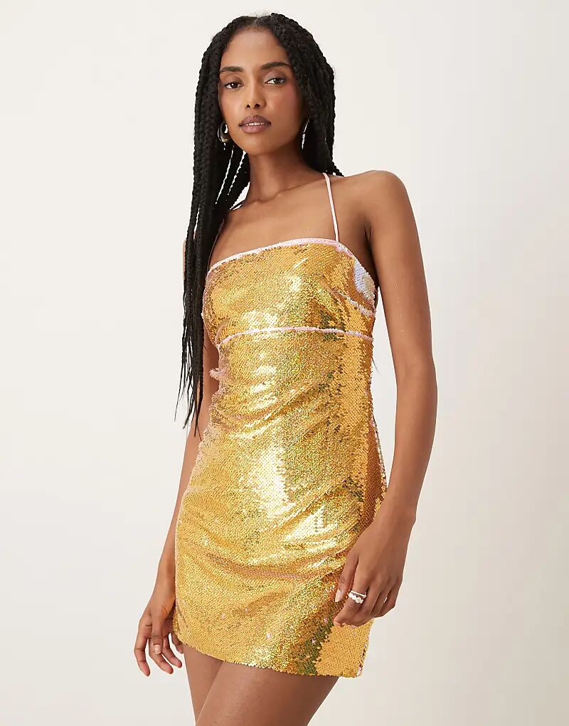 Collective The Label Мини-платье со шнуровкой на спине, золотисто-розовое с пайетками
Collective The Label Мини-платье со шнуровкой на спине, золотисто-розовое с пайетками