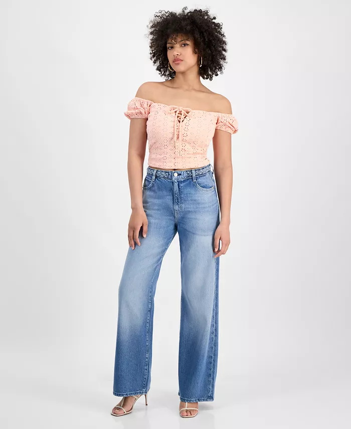 Женские джинсы с высокой посадкой, широкими штанинами и плетеным поясом GUESS, синий
Женские джинсы с высокой посадкой, широкими штанинами и плетеным поясом GUESS, синий