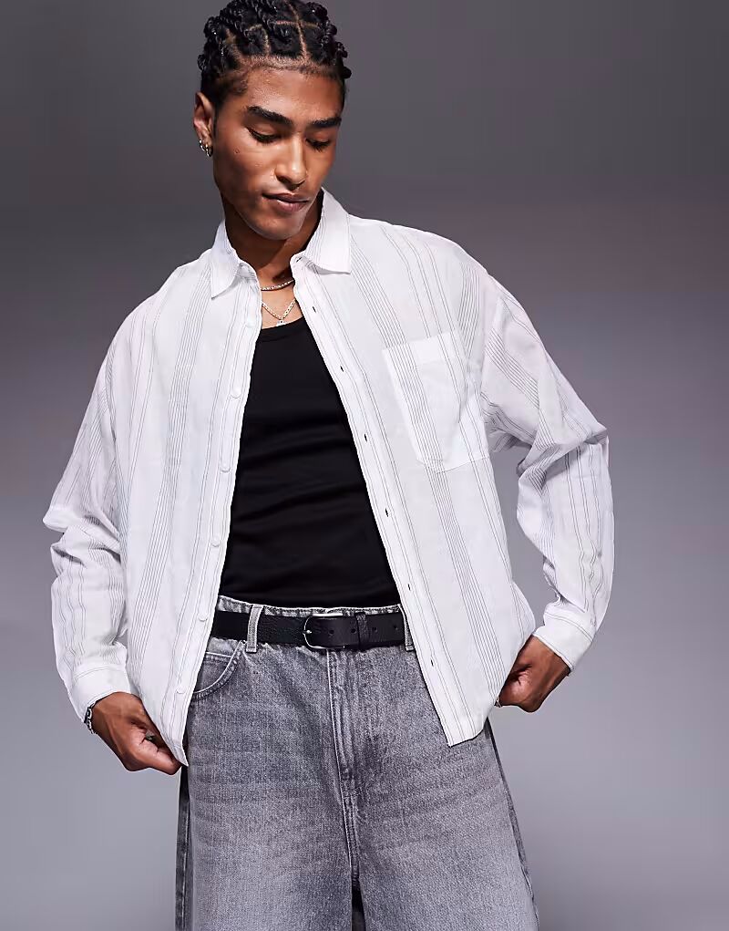 Рубашка свободного кроя ASOS DESIGN белого цвета в полоску
Рубашка свободного кроя ASOS DESIGN белого цвета в полоску