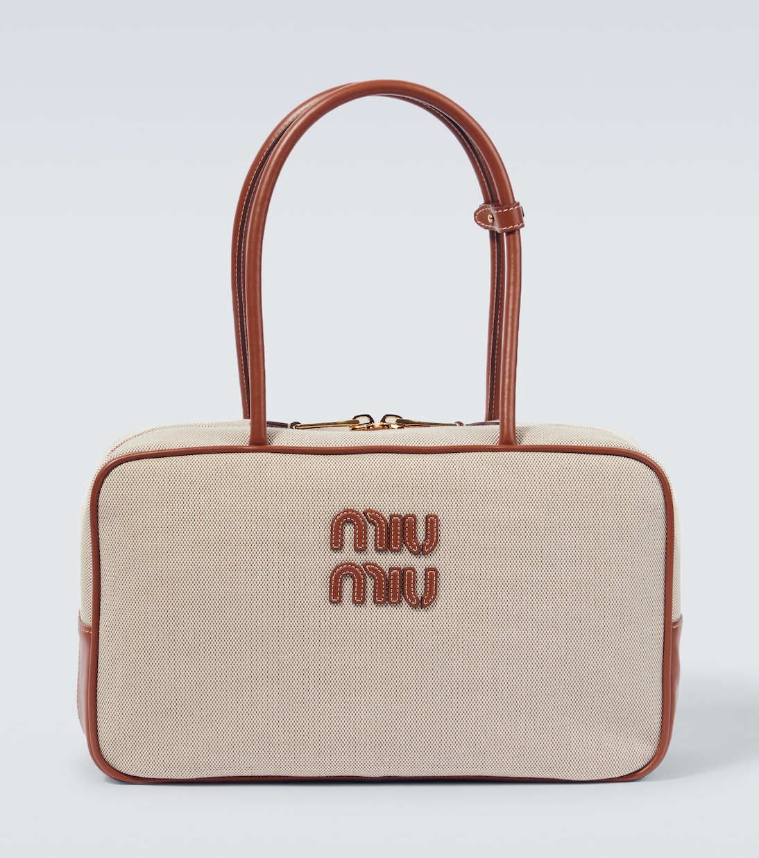 Сумка-шоппер из ткани с кожаными деталями и логотипом Miu Miu, Naturale + Brandy
Сумка-шоппер из ткани с кожаными деталями и логотипом Miu Miu, Naturale + Brandy