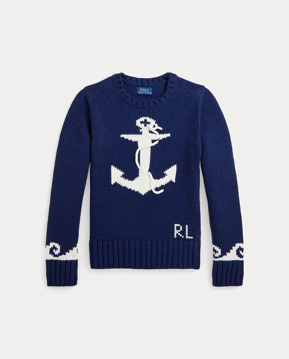 Хлопковый свитер для девочки с матросским мотивом Polo Ralph Lauren, темно-синий
Хлопковый свитер для девочки с матросским мотивом Polo Ralph Lauren, темно-синий