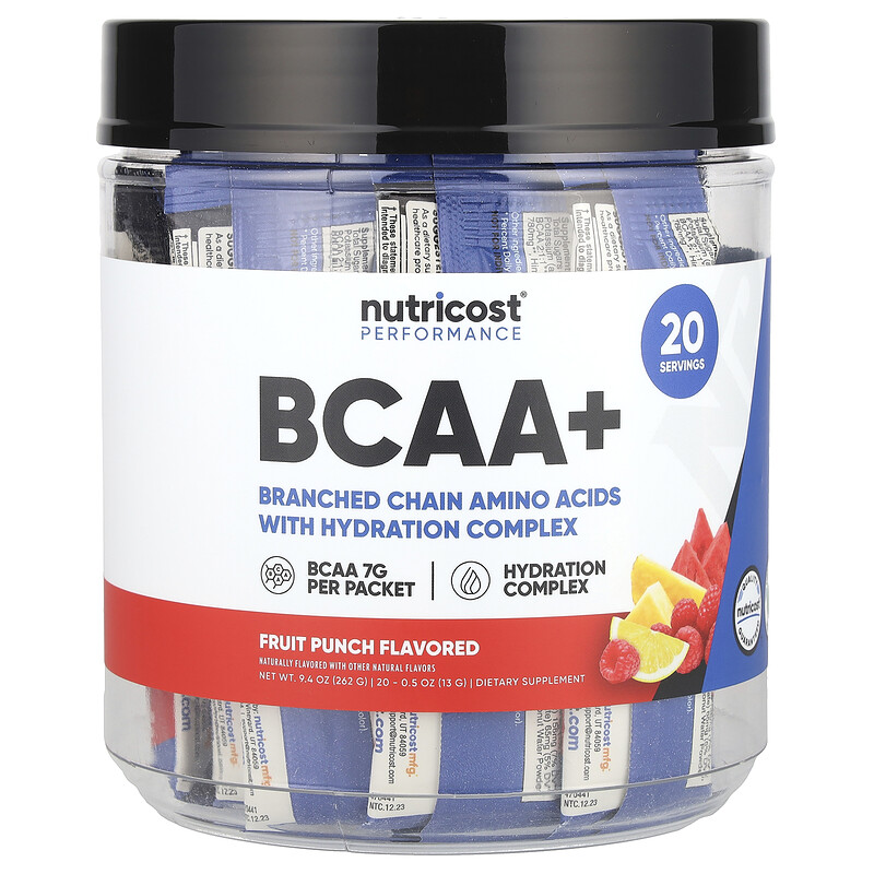Nutricost, Performance, BCAA +, фруктовый пунш, 20 пакетиков по 13 г (0,5 унции)
Nutricost, Performance, BCAA +, фруктовый пунш, 20 пакетиков по 13 г (0,5 унции)
