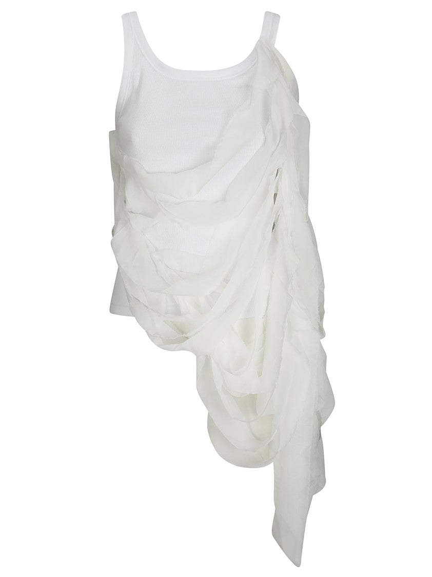 Рибленый хлопковый топ без рукавов с накладными вставками Maria Calderara, белый 
Рибленый хлопковый топ без рукавов с накладными вставками Maria Calderara, белый