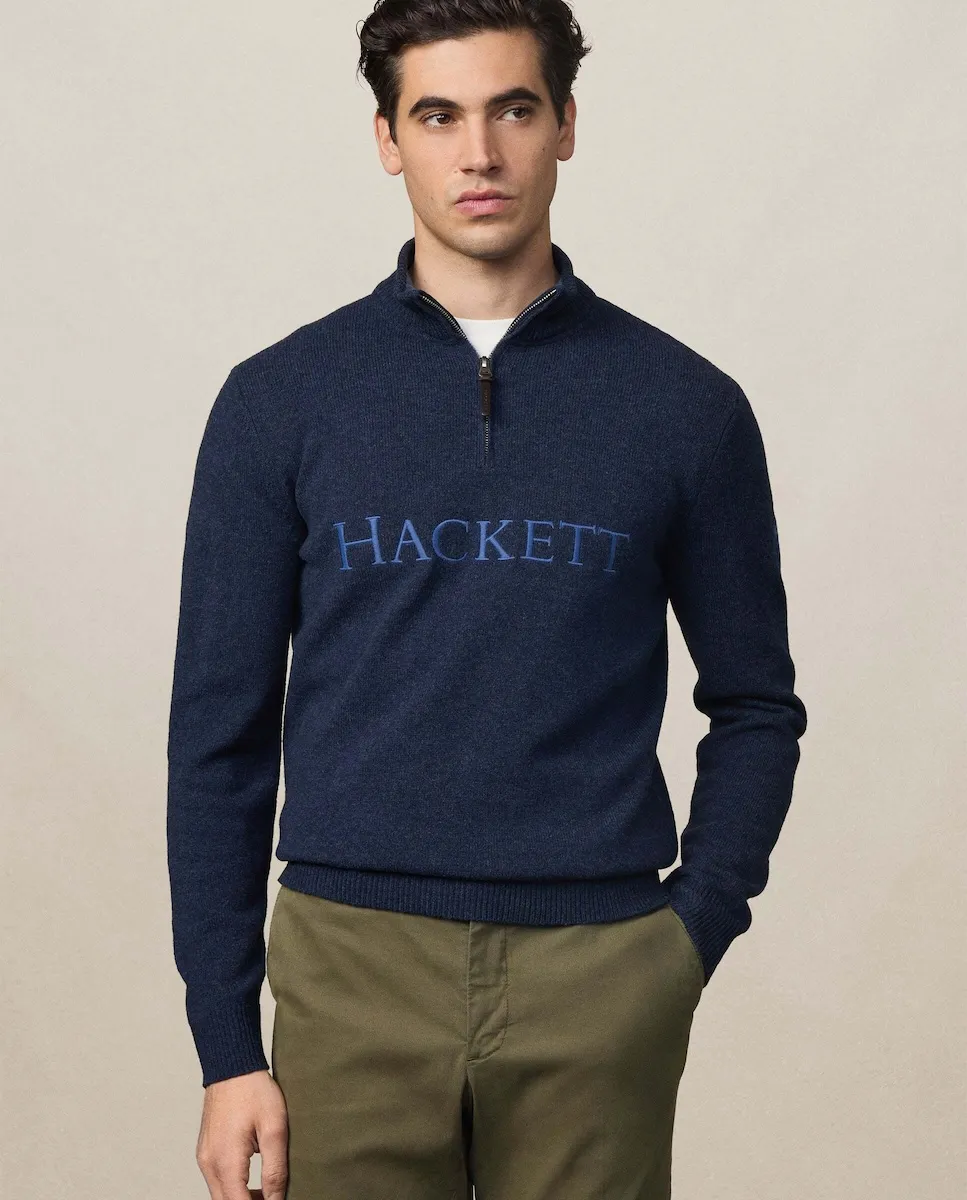 Мужской свитер из мериносовой шерсти с четвертью молнией Hackett, индиго
Мужской свитер из мериносовой шерсти с четвертью молнией Hackett, индиго