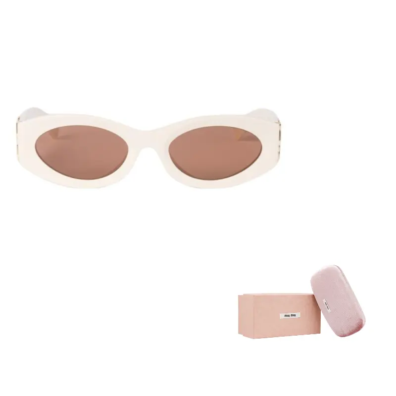MIU MIU Солнечные очки с овальной оправой и логотипом, Milk White 
MIU MIU Солнечные очки с овальной оправой и логотипом, Milk White