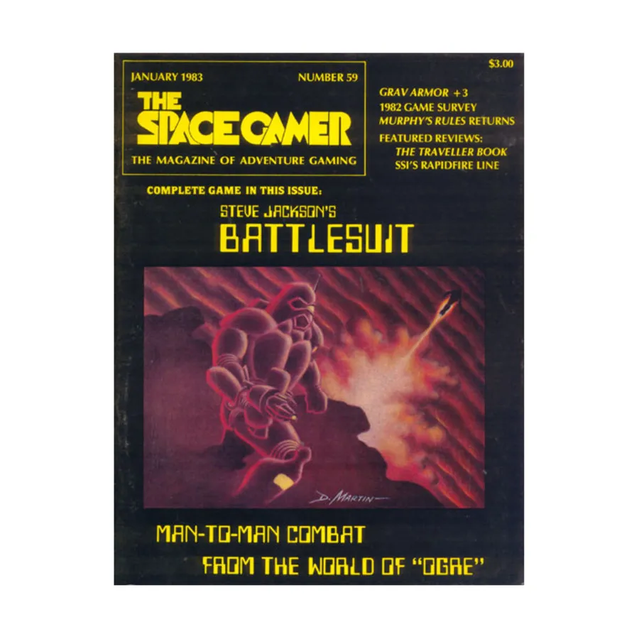 Журнал #59 "Steve Jackson's Battlesuit Game, 3 Scenarios for Grav Armor", Space Gamer Magazine (Various Publishers)
Журнал #59 "Steve Jackson's Battlesuit Game, 3 Scenarios for Grav Armor", Space Gamer Magazine (Various Publishers)