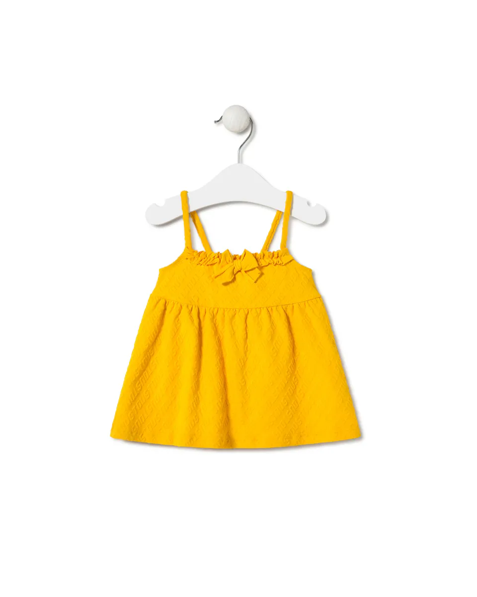 Пляжное платье для девочки на бретелях с жаккардовым логотипом Tous, жёлтый 
Пляжное платье для девочки на бретелях с жаккардовым логотипом Tous, жёлтый