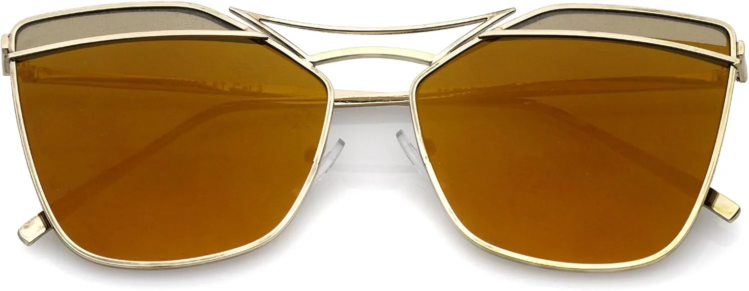 zeroUV Современные металлические солнцезащитные очки с двойной переносицей, зеркальными плоскими линзами и квадратной формой, диаметр линз 56 мм, Gold / Brown Mirror
zeroUV Современные металлические солнцезащитные очки с двойной переносицей, зеркальными плоскими линзами и квадратной формой, диаметр линз 56 мм, Gold / Brown Mirror