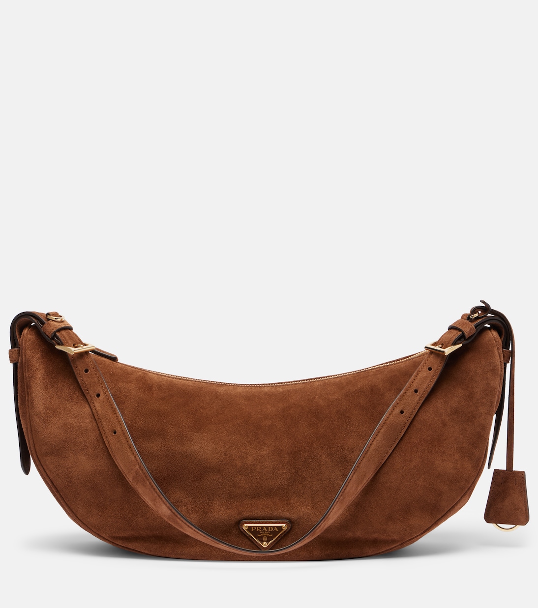 Полукруглая большая замшевая сумка через плечо Prada, коричневый
Полукруглая большая замшевая сумка через плечо Prada, коричневый