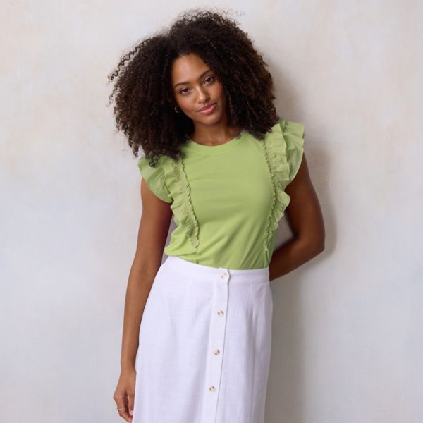 Женская майка с рюшами из смешанной техники Lc Lauren Conrad, цвет giada green
Женская майка с рюшами из смешанной техники Lc Lauren Conrad, цвет giada green