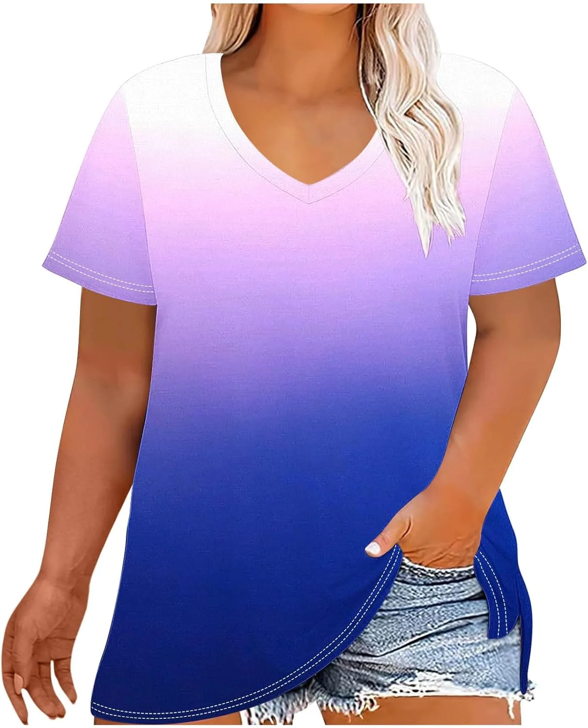 Женские блузки Plus Size с градиентным принтом, короткий рукав, свободный крой Smxrfitk
Женские блузки Plus Size с градиентным принтом, короткий рукав, свободный крой Smxrfitk