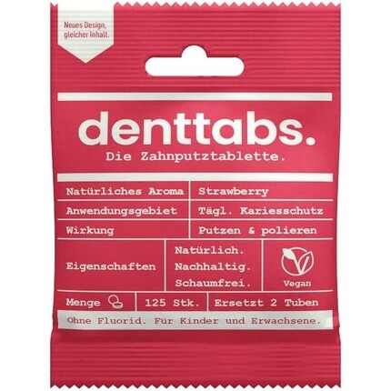 Детские таблетки для зубной щетки с клубникой, без пластика, без фтора, 125 таблеток, Denttabs
Детские таблетки для зубной щетки с клубникой, без пластика, без фтора, 125 таблеток, Denttabs