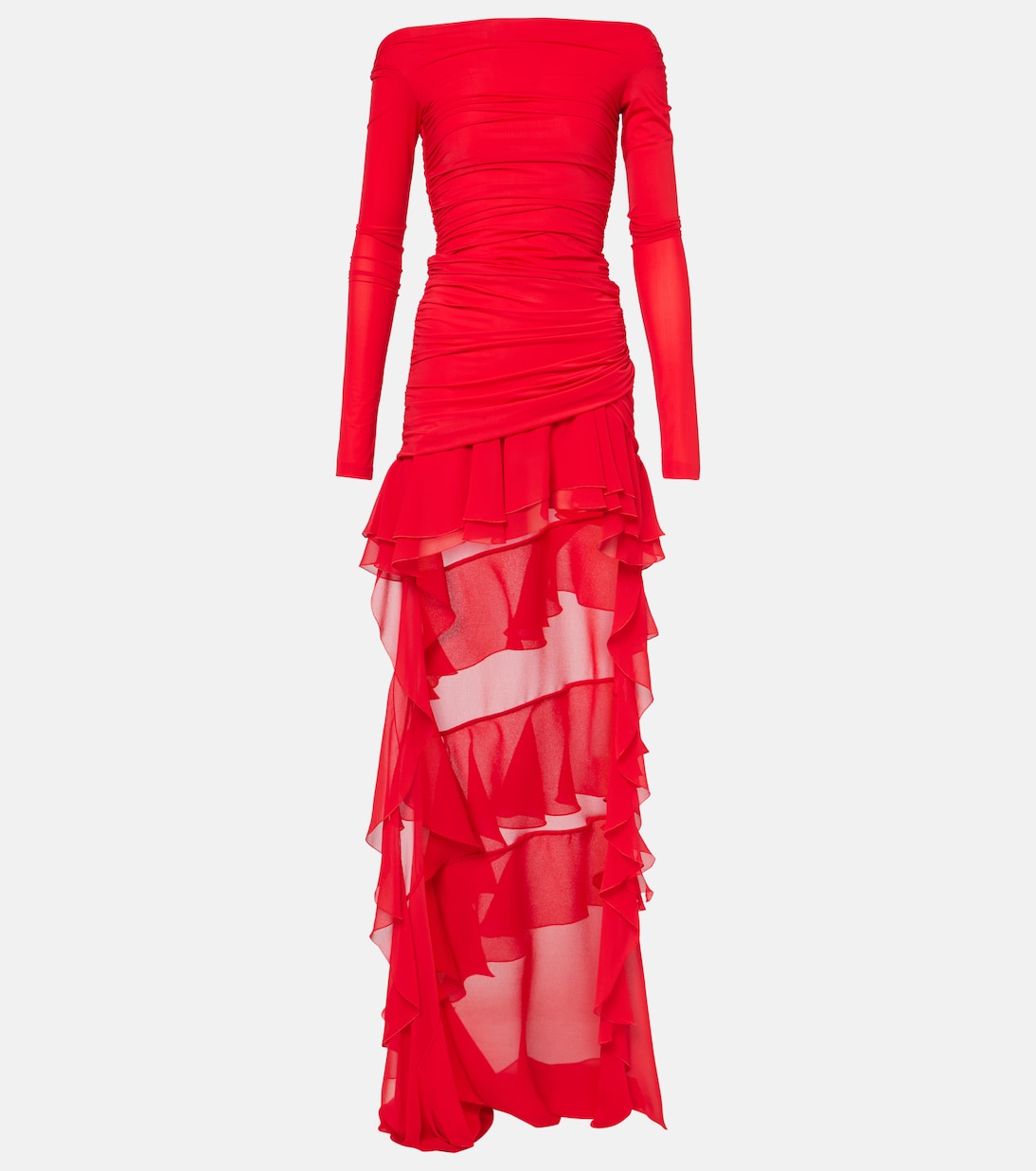 Асимметричное макси-платье с открытыми плечами и оборками Blumarine, Lipstick Red
Асимметричное макси-платье с открытыми плечами и оборками Blumarine, Lipstick Red