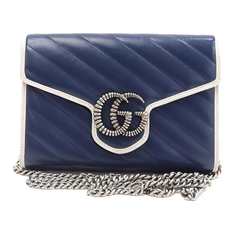 GUCCI Кожаный кошелек GG Marmont Сумка через плечо Мини кроссбоди Женская сине-белая 
GUCCI Кожаный кошелек GG Marmont Сумка через плечо Мини кроссбоди Женская сине-белая