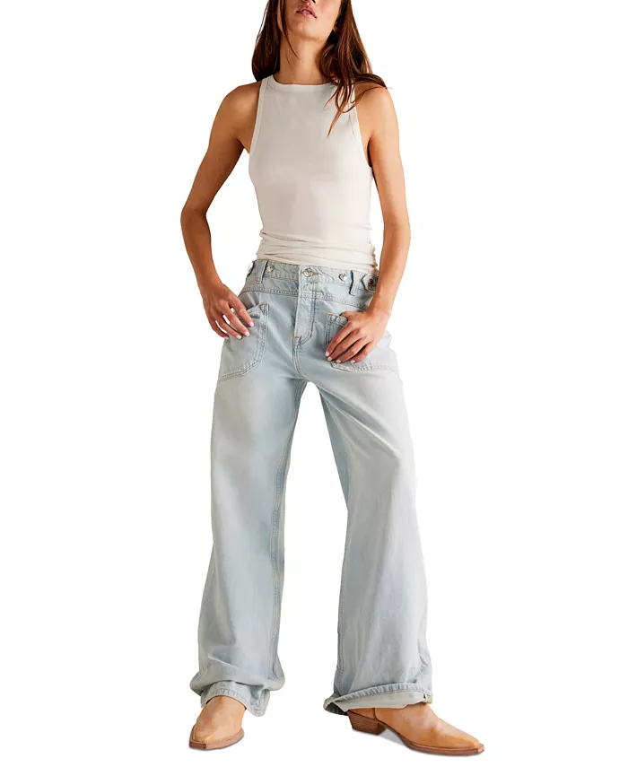 Женские хлопковые брюки-бойфренды Palmer с манжетами Free People, синий
Женские хлопковые брюки-бойфренды Palmer с манжетами Free People, синий