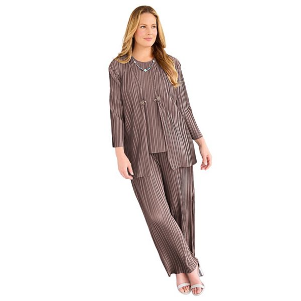 Женский костюм-тройка из блестящей плиссированной ткани plus size Catherines, Mocha
Женский костюм-тройка из блестящей плиссированной ткани plus size Catherines, Mocha