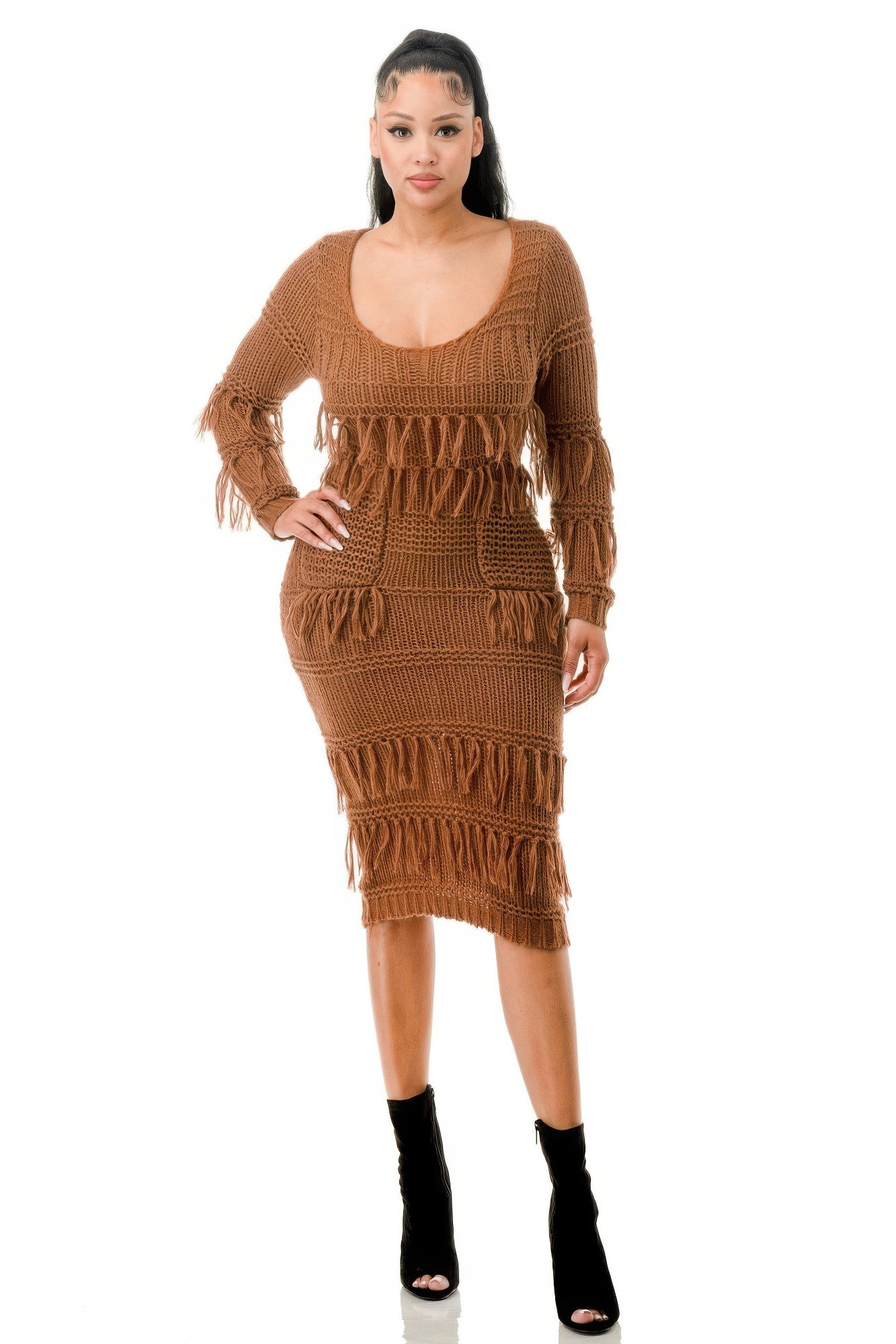 FASHNZFAB женское трикотажное платье с длинными рукавами и бахромой, цвет mocha
FASHNZFAB женское трикотажное платье с длинными рукавами и бахромой, цвет mocha