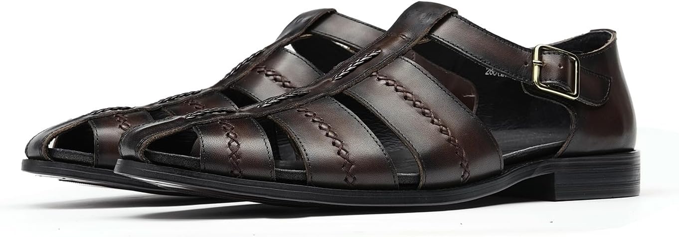 Мужские кожаные сандалии Santimon, с плетеным ремешком и регулируемой пряжкой, удобные и стильные летние повседневные закрытые туфли, Coffee
Мужские кожаные сандалии Santimon, с плетеным ремешком и регулируемой пряжкой, удобные и стильные летние повседневные закрытые туфли, Coffee