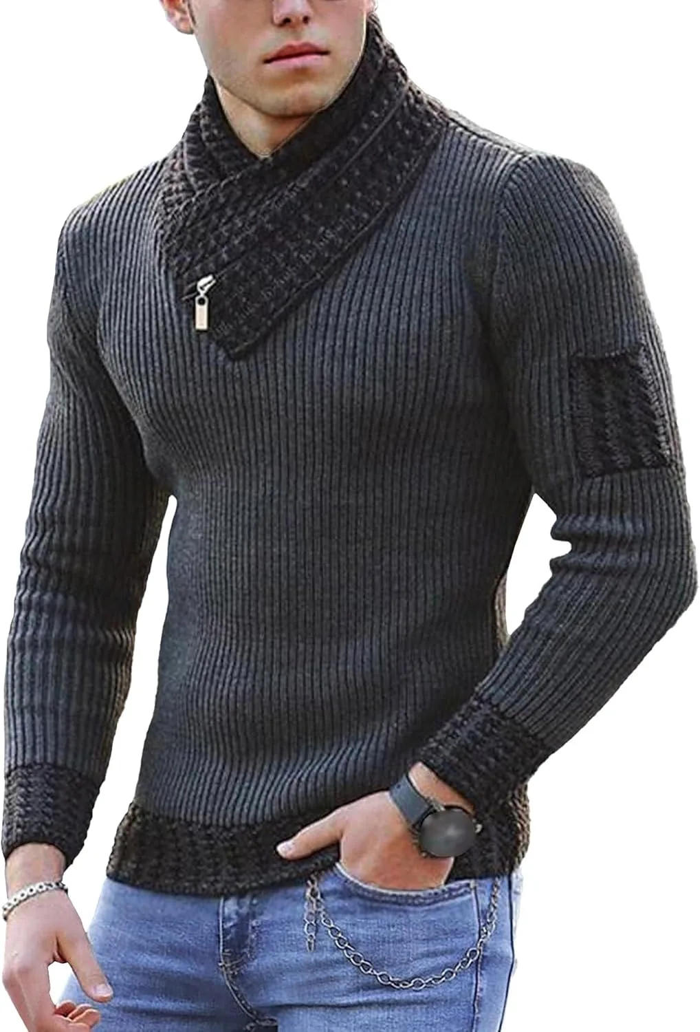 Мужской свитер с шалью и воротником-стойкой Slim Fit
Мужской свитер с шалью и воротником-стойкой Slim Fit