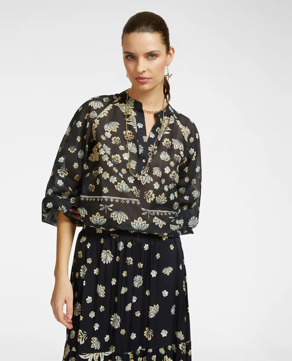 Женская блузка из хлопковой муслина с принтом Elena Miró, черный
Женская блузка из хлопковой муслина с принтом Elena Miró, черный