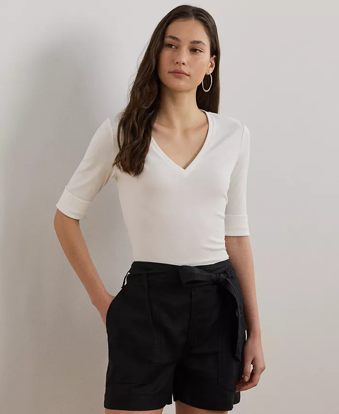 Укороченная футболка с V-образным вырезом и рукавом 3/4 из эластичного хлопка Lauren Ralph Lauren, белый
Укороченная футболка с V-образным вырезом и рукавом 3/4 из эластичного хлопка Lauren Ralph Lauren, белый