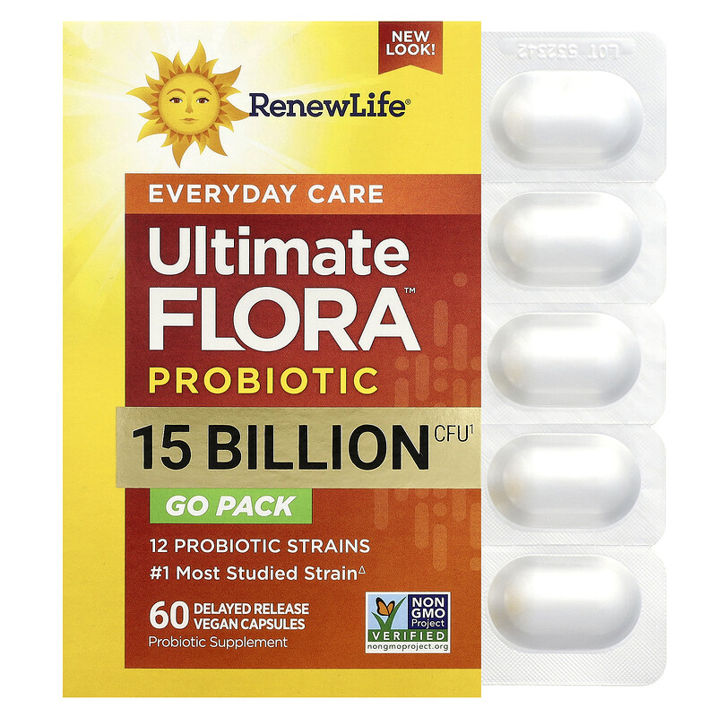 Renew Life, Ultimate Flora , пробиотик для повседневного ухода, 15 млрд КОЕ, 60 веганских капсул с отсроченным высвобождением
Renew Life, Ultimate Flora , пробиотик для повседневного ухода, 15 млрд КОЕ, 60 веганских капсул с отсроченным высвобождением