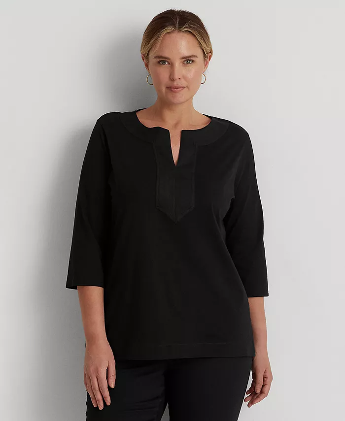 Женская туника из хлопка с разрезом на горловине и рукавом три четверти, plus size Lauren Ralph Lauren, черный
Женская туника из хлопка с разрезом на горловине и рукавом три четверти, plus size Lauren Ralph Lauren, черный