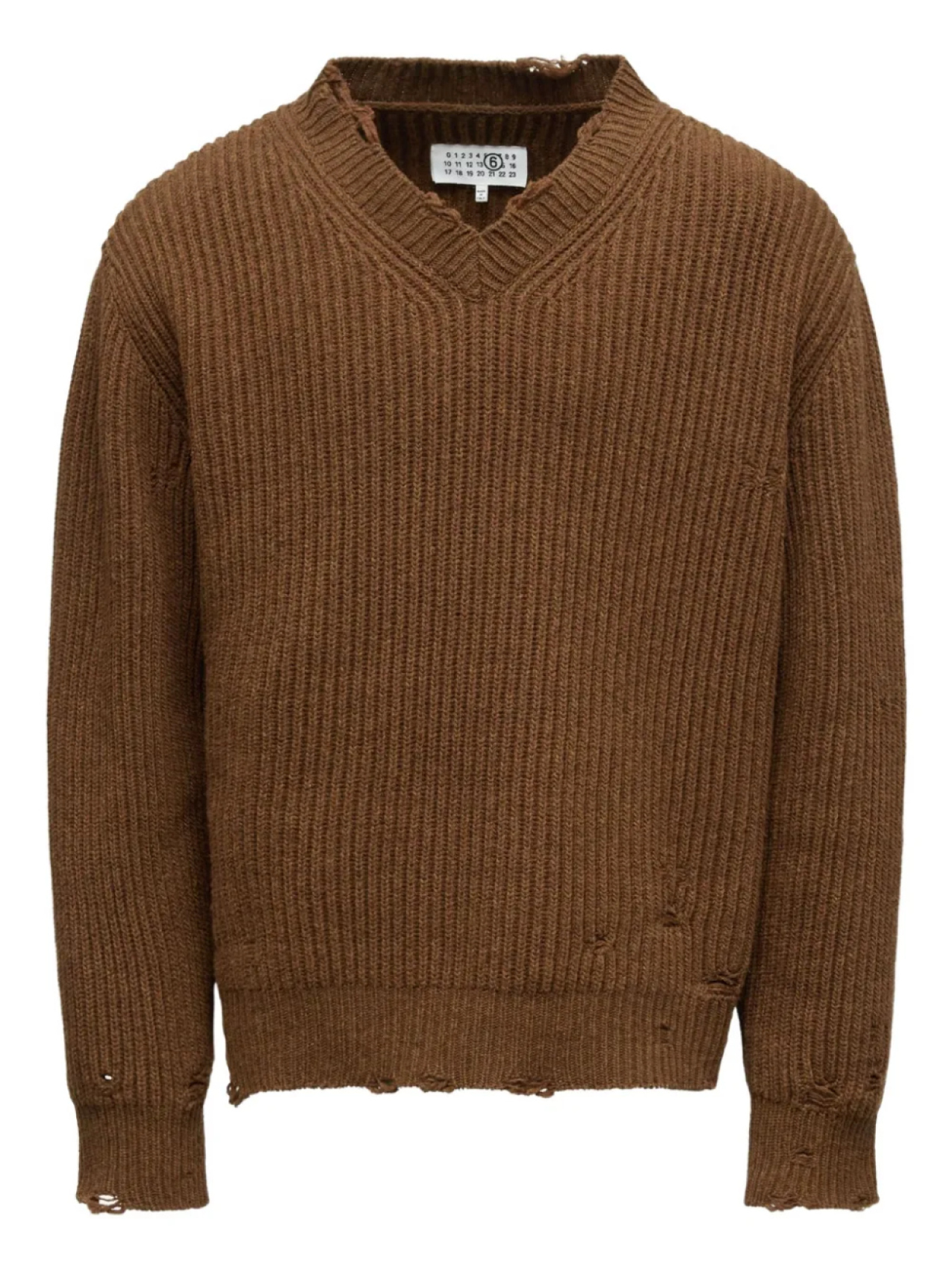 MM6 Maison Margiela свитер в рубчик с V-образным вырезом, коричневый
MM6 Maison Margiela свитер в рубчик с V-образным вырезом, коричневый